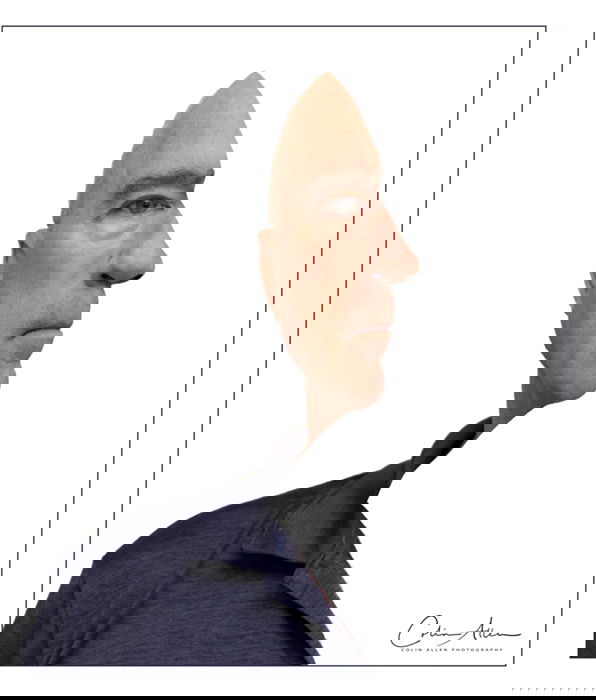 A mans head with two positions merged in one with an optical illusion.