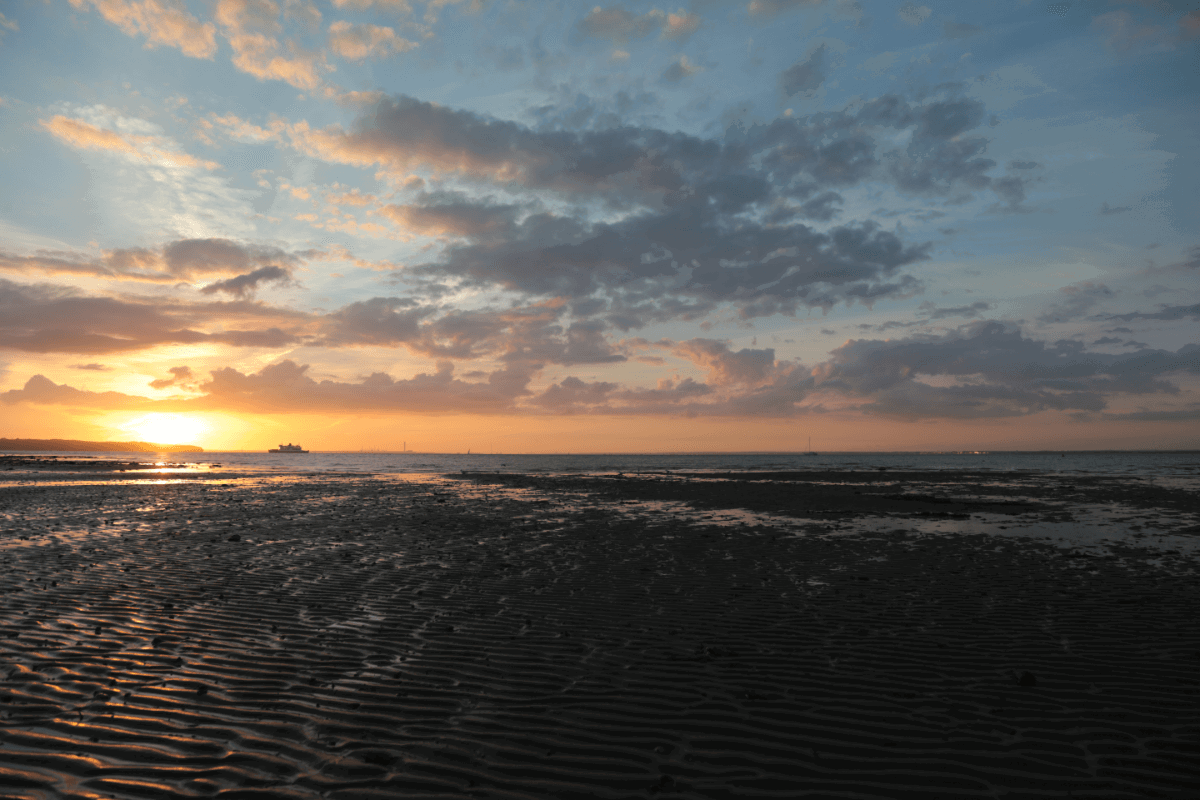 Sunset in Ryde, Isle of Wight over the sea.