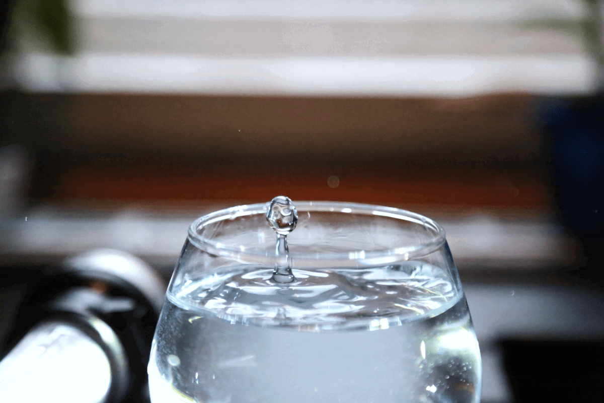 A water droplet captured at a fast shutter speed